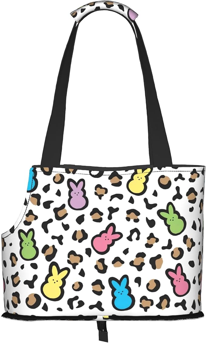 Easter Bunny Leopard Print Small pet (Kitten or Puppy) Travel Handbag Portable Foldable Shoulder Bag pet backpackBlack