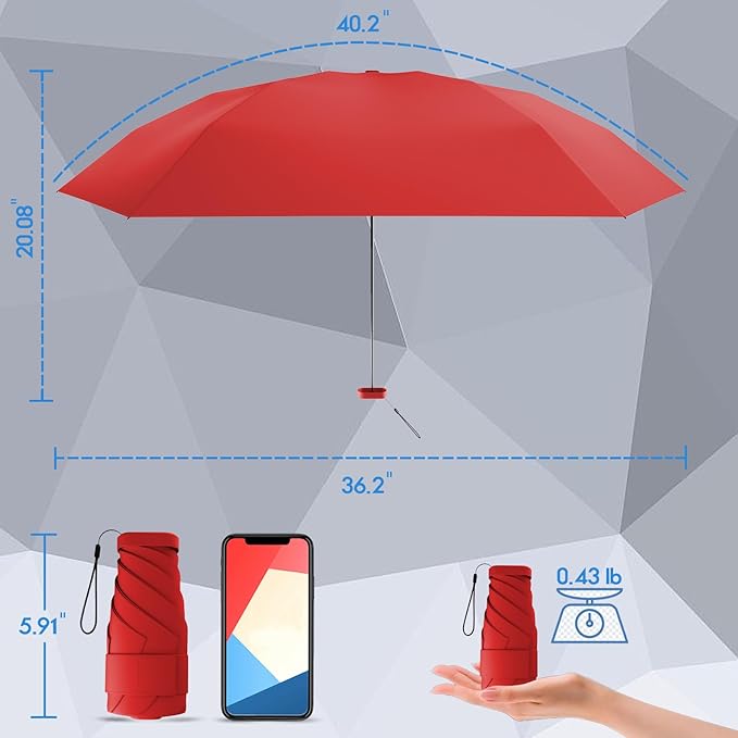 Windproof Mini Travel Folding Umbrella - UPF 50+ Sun & Rain Protection, Small Compact Lightweight Design Fits in Pocket or Bag, Eco-Friendly Fabric Wallet Umbrella for Commuter, Men Women Boys Girls
