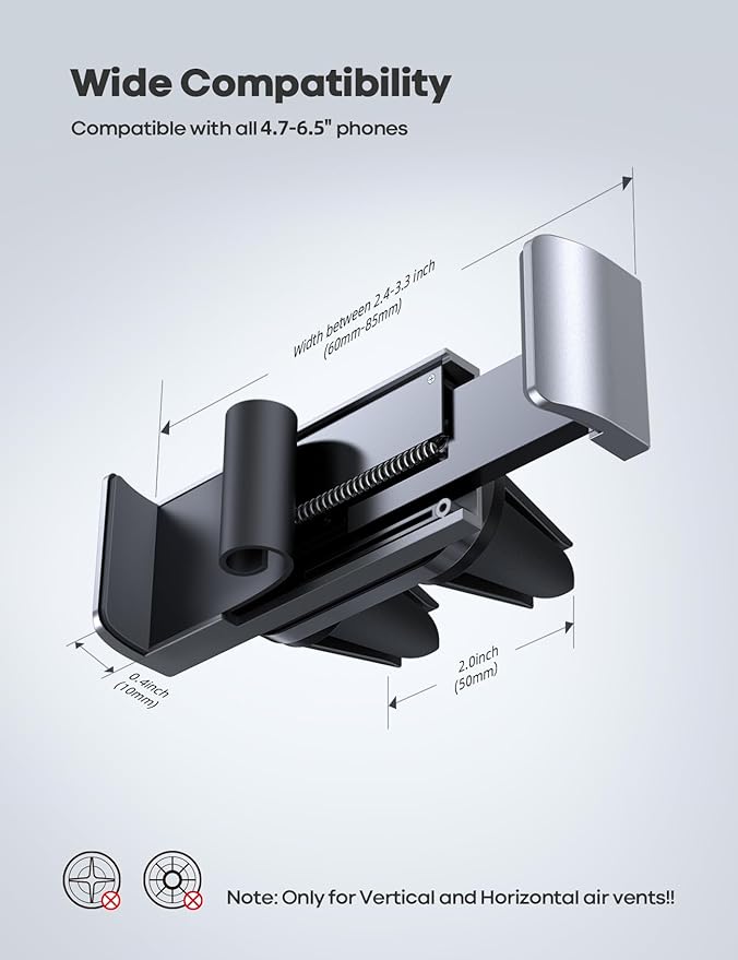 Lamicall Car Cell Phone Mount, Air Vent Clip Holder, Universal Stand Hands Free Cradle Compatible with Phone 12 Mini 11 Pro Xs Xs Max Xr X 8 7 6 6s Plus SE and Other 4.7-6.5'' Smartphones - Silver