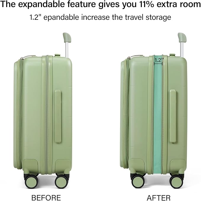MILADA Expandable Checked Luggage 24 Inch Top Opening Travel Luggage Hard Shell Suitcases with Wheels TSA Approved Luggage Trunk Rolling Medium Checked Suitcase, Bamboo Green