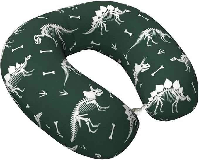 Travel Pillow Chin Neck Support, Comfortable Airplane Car Pillows for Rest, Memory Foam U Shaped Office Home Nap Sleeping Cushion Grunge Dinosaur Skeleton
