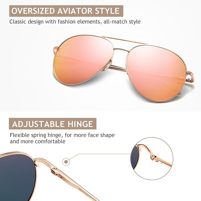 SUNGAIT Women's Lightweight Oversized Aviator Sunglasses - Classic Style Polarized Lens