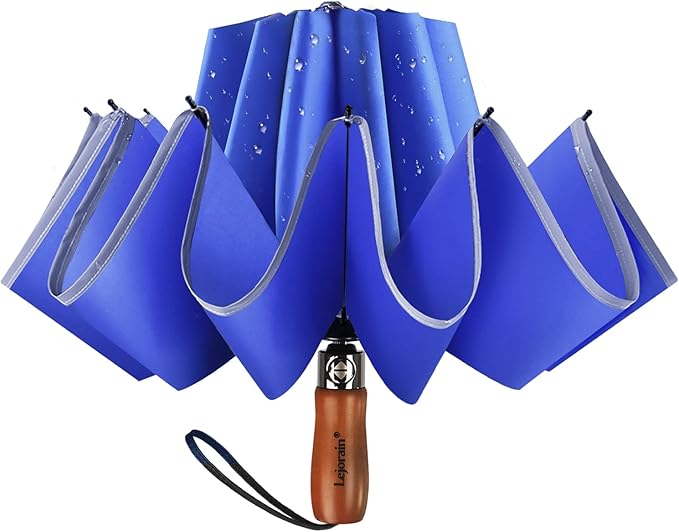 Lejorain Golf Large Inverted Umbrella - Black Big Windproof Heavy Duty Upside Down 46/50/54 Inch Compact Reverse Car Automatic Folding Reflective Umbrella