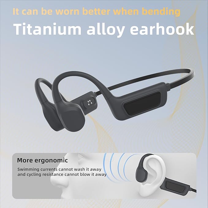 Bone Conduction Headphones-SurfAudio, IP68 Waterproof Swimming Headphones . Bluetooth 5.4, Wireless Open Ear Headphones with Mic, 32GB MP3, Up to 15 Hrs Playtime, Running and Fitness Workout (black)