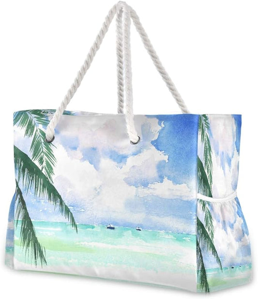 senya Large Beach Shoulder Bags Canvas Tote Water Resistant for Gym Travel Daily
