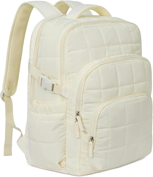 CLUCI Wrinkle-Resistant Laptop Backpack for Women, 17.3 Inch Anti Theft Travel Backpack, Puffer Quilted Work Backpack, Water Resistant College Bookbag with RFID
