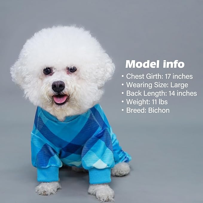 KYEESE Dog Pajamas Soft Coat Plaid Dog Pajamas for Small Dogs Boy Girl Velvet Doggie Jammies Comfy Pet Clothes Lightweight Pjs Stretchy Onesie,Blue, Small
