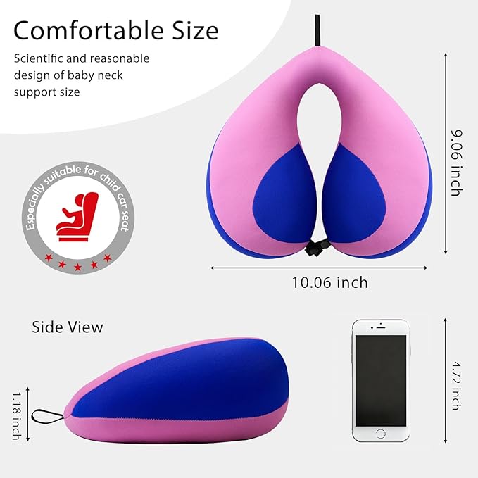 MOOB Kids Pillow Neck Pillow for Car & Airplane, Traveling Gifts for Toddler & Children U-Shape Car Seat Head Travel Neck Pillow Dark Purple