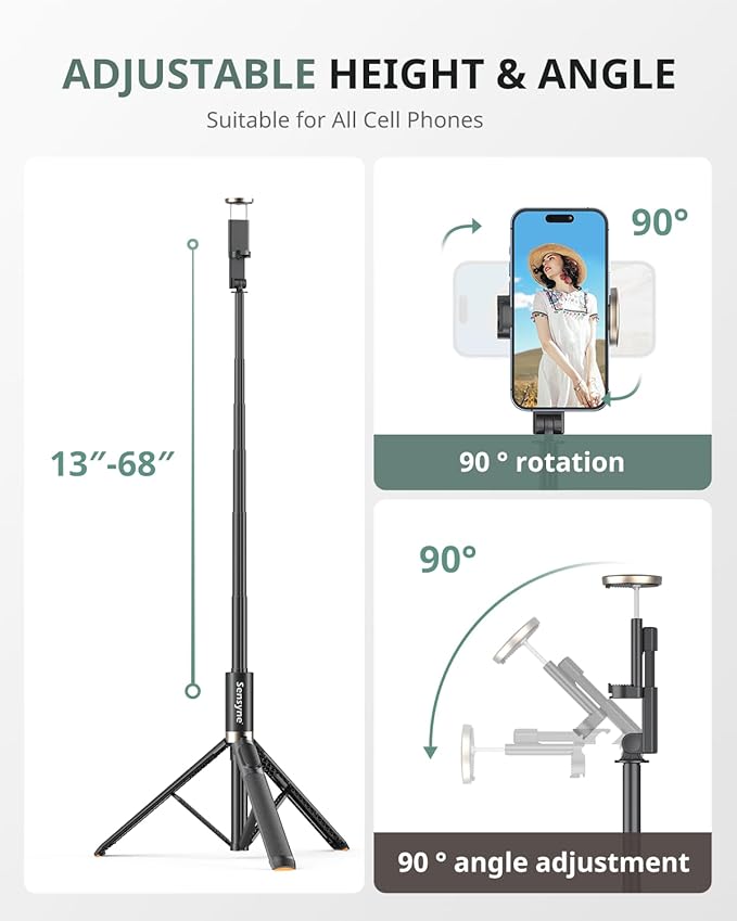 Sensyne 63" Selfie Stick Tripod, Extendable Phone Tripod with Wireless Remote Compatible with Cell Phones for Selfies, Photography,Video, Live Stream