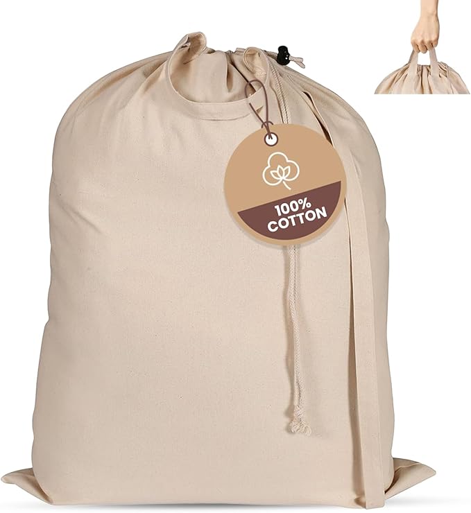 LFH Home Cotton Canvas Extra Large Laundry Bag with Handle, Heavy Duty Drawstring Closure Washable Laundry Bags, School Travel, Home, Hotel, College Dorm, Organizer Sack, 28x40-Natural, Thanks Giving