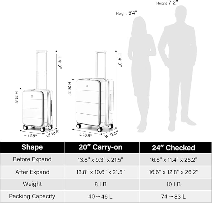 Hanke Hardside Expandable Carry On Luggage, 20 Inch Top Opening Trunk Luggages with Spinner Wheels, All-PC Hard Shell Carry-On Suitcase, Lightweight & TSA Airline Approved (Smoke White, 46L)