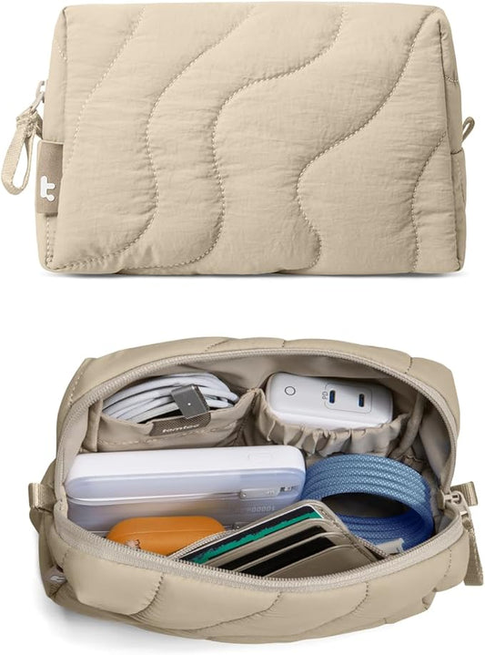 tomtoc Electronics Organizer Travel Case, Soft Puffy Organizer Bag Birthday Christmas Gifts Travel Essentials for Women Girls, Portable Accessory Tech Pouch Storage for Charger, Cord, Cable, Phone