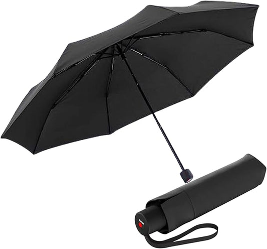 Knirps A.050 Black Manual Open Close Travel Rain Umbrella for Adults – Ultra Lightweight, Compact Windproof 38.5" Water Resistant Canopy, Steel Aluminum Frame, Travel Case Included
