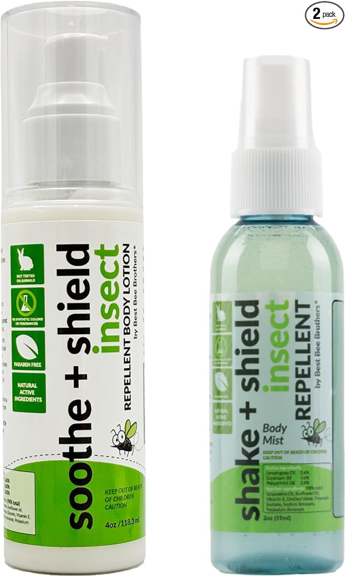 Best Bee Brothers, Insect Repellent - 4oz Soothe + Shield Body Lotion and 2oz Shake + Shield Body Mist