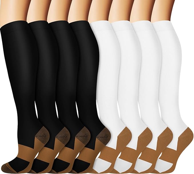 Graduated Copper Compression Socks for Men & Women Circulation 8 Pairs 15-20mmHg - Best for Running Athletic Cycling
