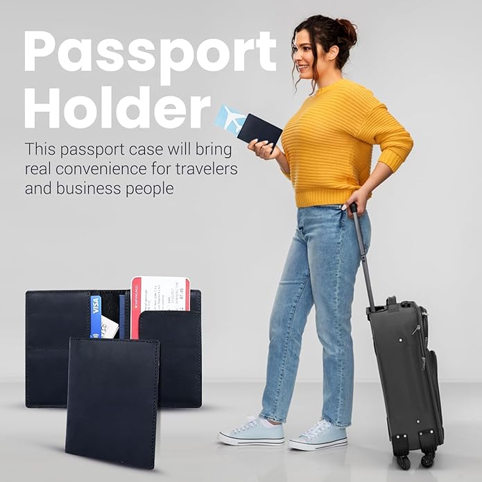 Retro Travel Genuine Leather Passport Holder with Folding Wallet Design