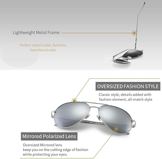 SUNGAIT Women's Lightweight Oversized Aviator Sunglasses - Classic Style Polarized Lens