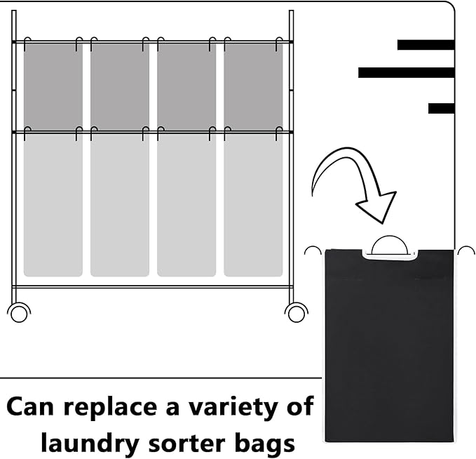 Bonuci 3 Pcs Laundry Sorter Replacement Bags Hamper Cart Removable Replacement Laundry Storage Organizer Bag Hamper Liner, No Hooks 14.76 x 8.66 x 21.65 Inch (Black)