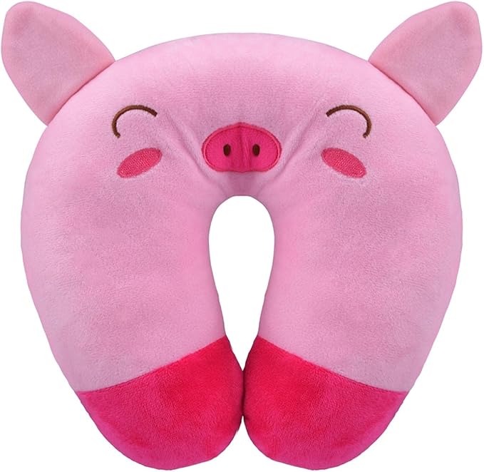 EKDJKK Travel Pillow for Kids, Cute Animal Neck Pillow Support U Shaped Cushion Plush Soft Rest Reading Pillow Sleeping Pillow for Airplane Train Car (Pink Pig)