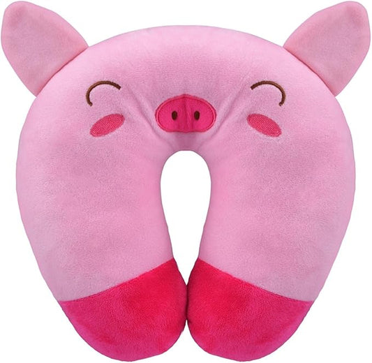 EKDJKK Travel Pillow for Kids, Cute Animal Neck Pillow Support U Shaped Cushion Plush Soft Rest Reading Pillow Sleeping Pillow for Airplane Train Car (Pink Pig)