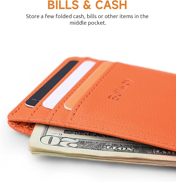 Buffway Mens Slim Wallet, Minimalist Thin Front Pocket Leather Credit Card Holder with RFID Blocking for Work Travel | Minimalist, Thin, Front Pocket, Credit Card Holder, RFID Blocking, for Work Travel