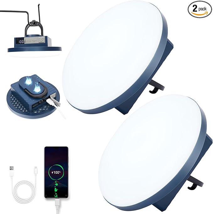 12000mAh 5000LM Camping Lights 2Pack, 42W Camping Lantern Rechargeable up to 200H, Lanterns for Power Outages, Hanging Tent Lights, Magnet Work Light, Waterproof Emergency Light for Outdoor, Hurricane