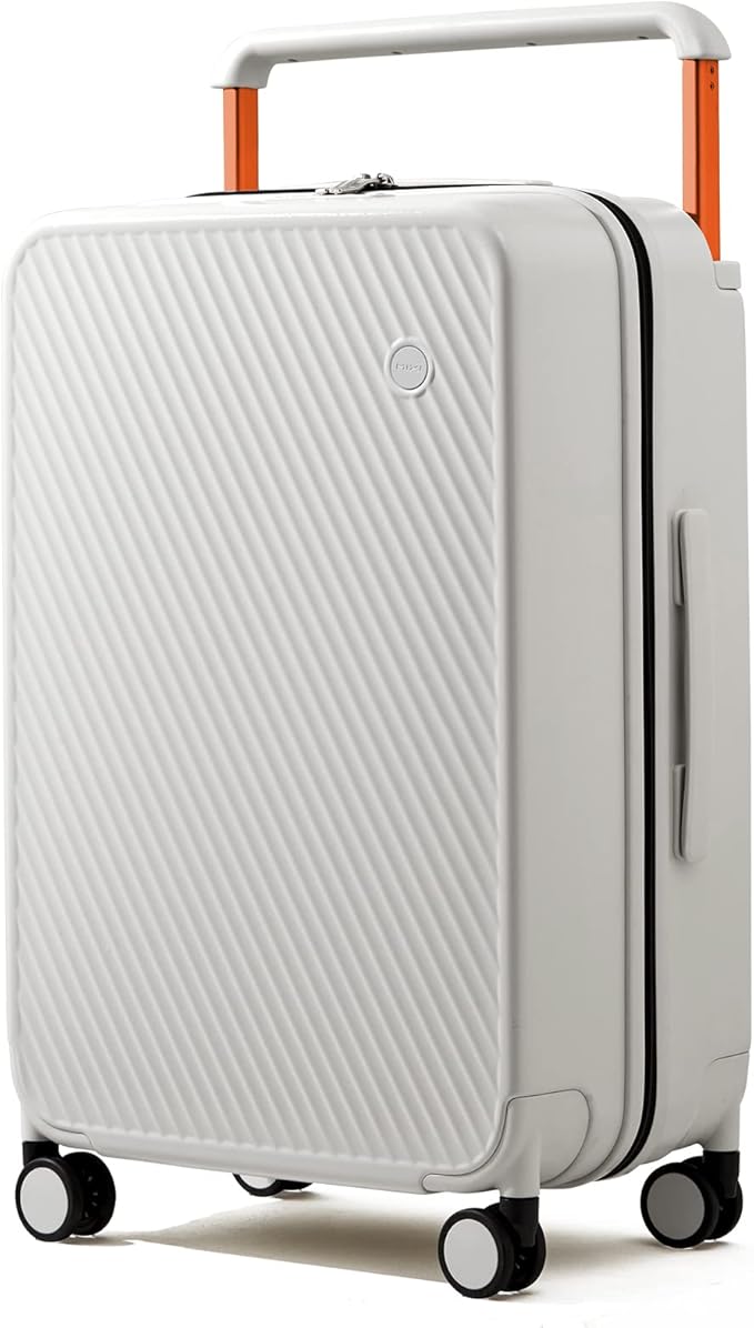 mixi Luggage Suitcases with Spinner Wheels,Upgrade Wide Handle PC Hardshell Rolling Travel Suitcase with TSA Lock, Checked-Medium 24-Inch, Smoke White