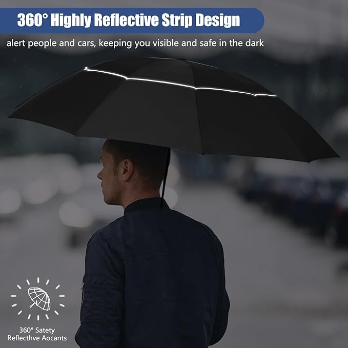 62/54/46 Inch Umbrellas for Rain Large Travel Compact Golf Umbrella Inverted Windproof Double Canopy 10 Ribs Automatic Open/Close UPF50+ Sun UV Protection