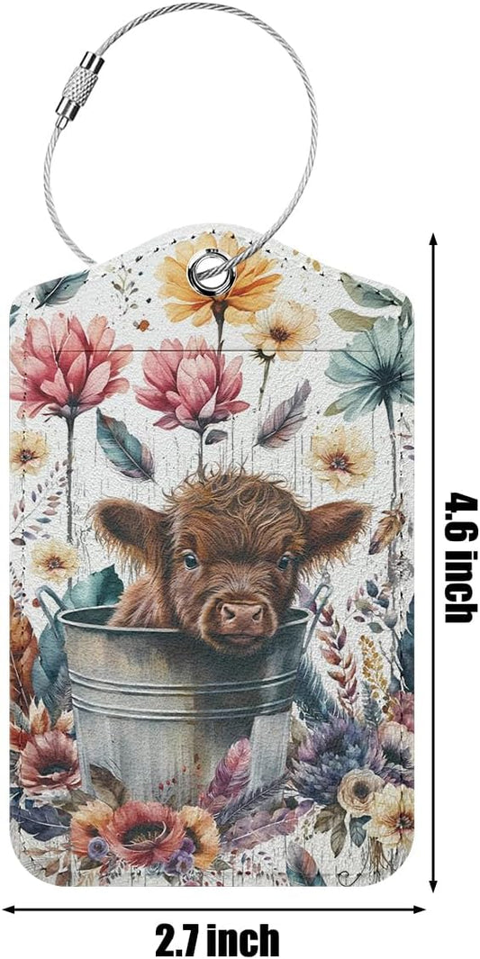 2 PCs Cow Print Stuff Luggage Tag, Suitcase Tags with Privacy Flap and Metal Loop, Luggage Tags for Suitcases, Identifiers Travel Essentials Bag Tag, Cow Gifts for Women Girls Friends Daughter