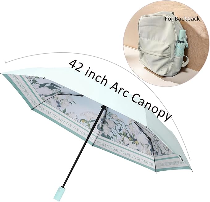 BAODINI Small UV Protection Travel Umbrella Compact for Rain and Sun UPF 50+ Windproof Portable 42 inch Umbrella for Women and Men