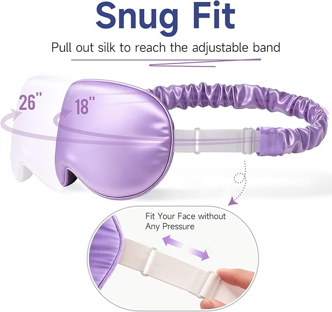 Umisleep 100% Pure Mulberry Silk Sleep Mask, 22 Momme 6A Soft & Smooth Fibers, Breathable Eye Mask for Women & Men, Better Light Blocking Sleeping Mask with Travel Pouch, Adjustable Blindfold, Purple