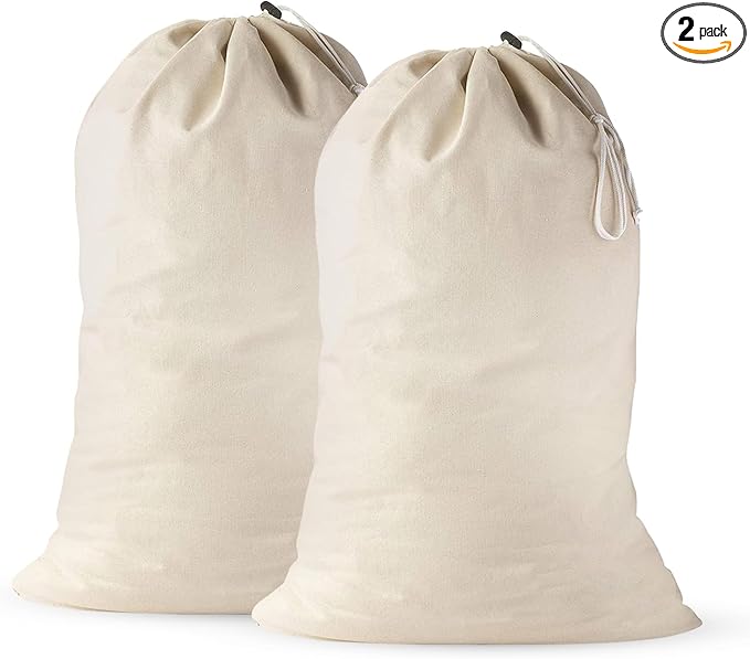 Large Cotton Laundry Bags 24x36 Inch with Drawstring, Heavy Duty Travel Organizer for Hamper, Basket, Camp – Beige (2 Pack)