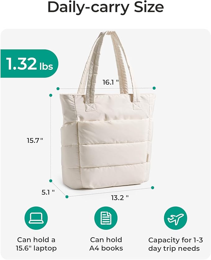 BAGSMART Tote Bag for Women, Lightweight Puffy Tote Bag with Compartments Shoulder Bag Handbag for Travel, Work, Gym