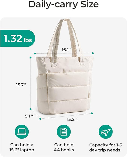 BAGSMART Tote Bag for Women, Lightweight Puffy Tote Bag with Compartments Shoulder Bag Handbag for Travel, Work, Gym