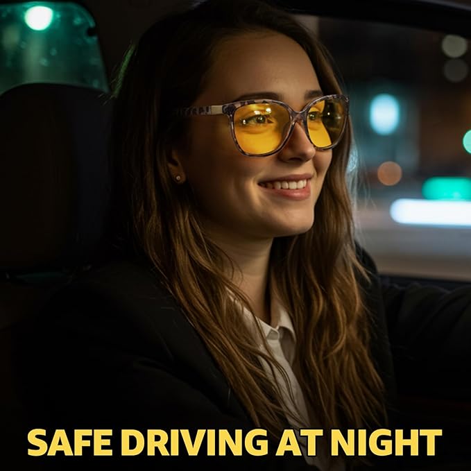 Myiaur Night Vision Driving Glasses for Women, Polarized Anti Glare Yellow Lens Glasses for Nighttime, UV400 Protection