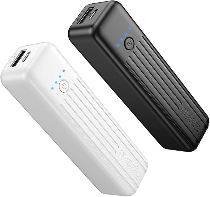 Miady 2-Pack Small Portable Charger, 5000mAh Mini Battery Pack 3.45oz Lightweight Power Bank 5V/2.4A Output & 5V/2A Input Compatible with iPhone, Galaxy, Android etc