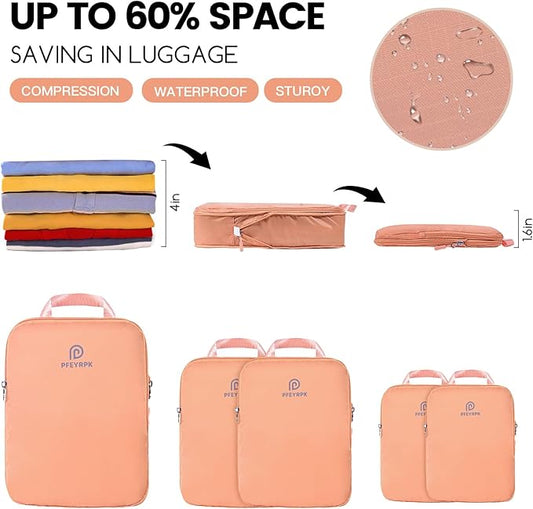 Lightweight Compression Packing Cubes for Suitcases, Compressible Expandable Travel Packing Organizer with Clear Toiletries and Backpack Bag, Travel Essentials for Carry on Luggage 7 Set
