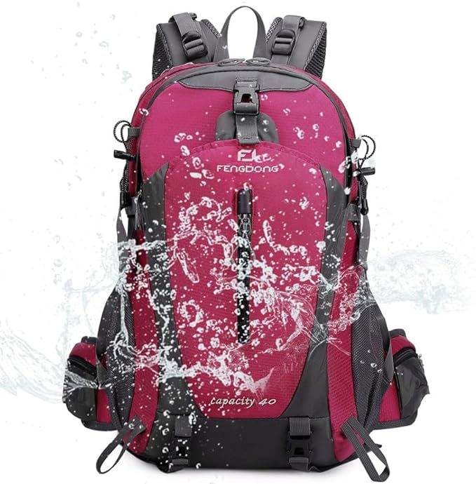 FENGDONG 40L Waterproof Lightweight Hiking,Camping,Travel Backpack for Men Women Red