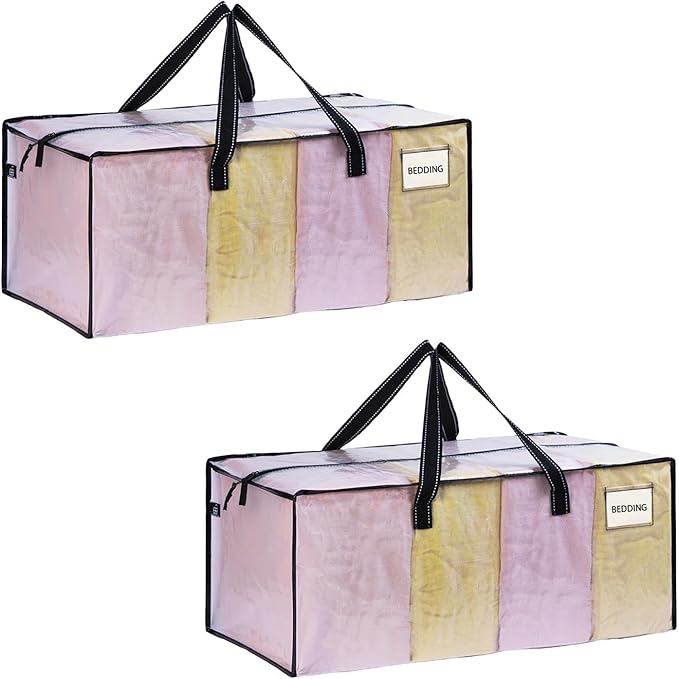 VENO 2 Pack Moving Bags Extra Large Storage Bags for College Move-In, Heavy-Duty Storage Totes, Packing Boxes, and Wardrobe Moving Supplies - Durable Laundry Bags for Clothes (Clear, 2 Pack)