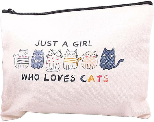 Cat Lovers Makeup Bag Canvas Cosmetic Pouch with Cute Cats Design Just A Girl Who Loves Cats (cat)