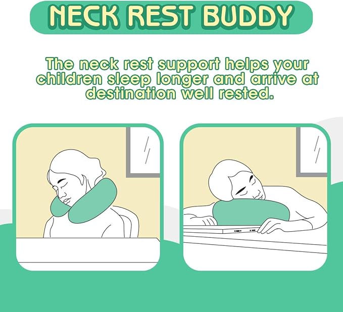 H HOMEWINS Travel Pillow for Kids,Cute Animal Toddler Neck Pillow for Boys Girls,Soft Neck Head Chin Support Pillow,Travel Accessories for Airplane, Car, Train,Recline(Green Dinosaur)