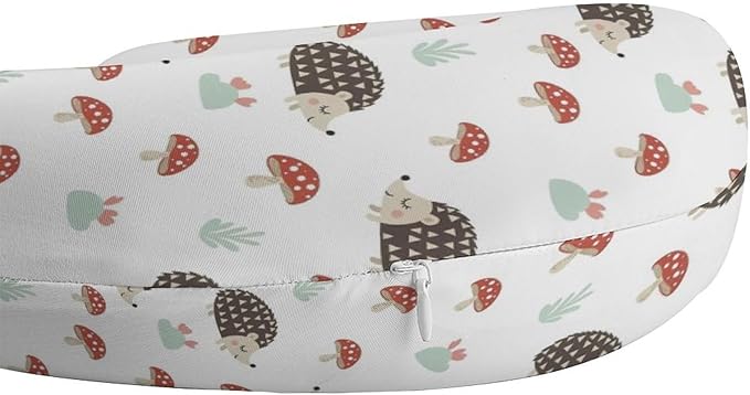 Cute Travel Neck Pillow Autumn Hedgehogs Leaves Mushrooms Memory Foam U Shaped Cushion, Washable Cover for Boys Girls Airplane Car School Nap