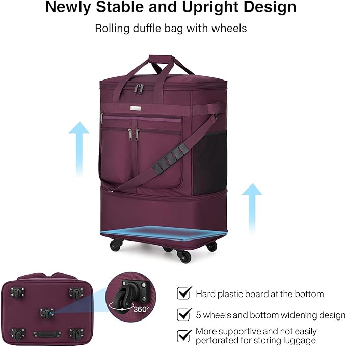 MILADA Expandable Luggage Bags for Travel Foldable Suitcase with Wheels Collapsible Rolling Travel Duffle Bag Lightweight Large Suitcases without Telescoping Handle, Purple