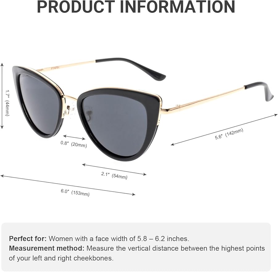 FAA'N Retro Big Frame Cat Eye Polarized Sunglasses Women with Spring Hinge