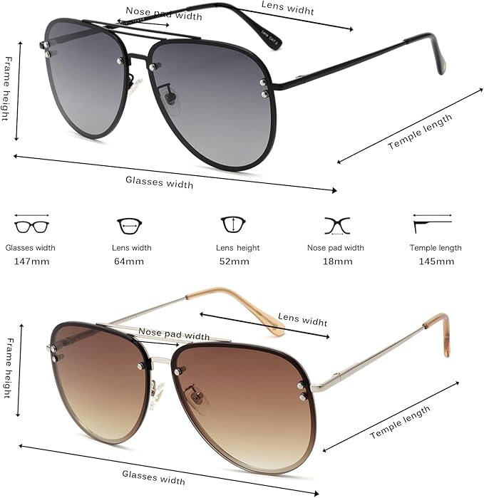 Trendy Oversized Aviator Sunglasses for Women 2025, Cute Retro Aviator Sun Glasses UV Protection Big Shades VF2203