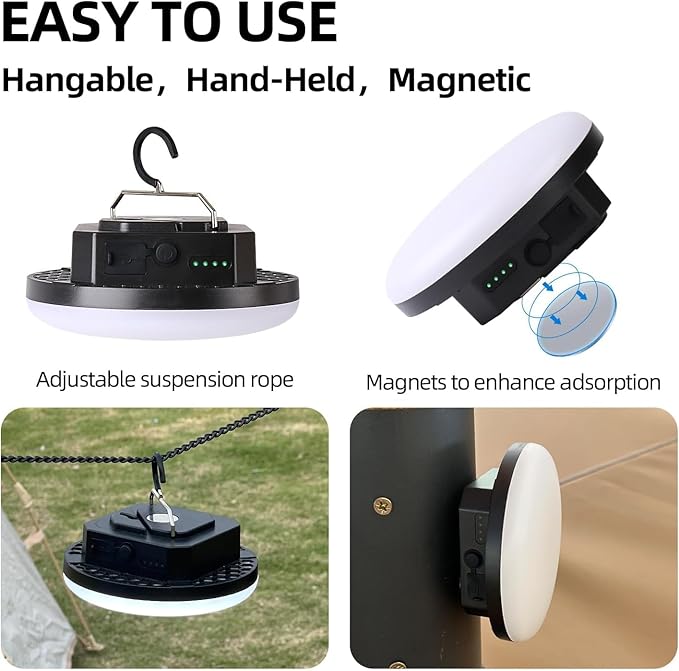 10000mAh Rechargeable Tent Light 3 Lighting Modes, 4000LM LED Portable Camping Lantern, IPX5 Waterproof, 30W Hanging Tent Light with Magnet, for Emergency & Gift