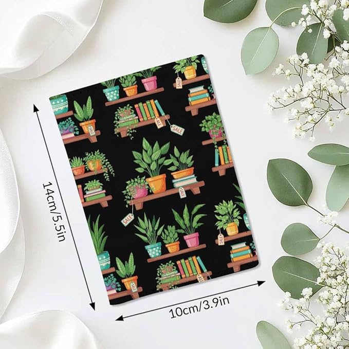Library Shelfs Passport Holder for Travel Books Stack Potted Plants PU Leather Passport Cover Wallet Cute Passport Card Holder for Women and Men