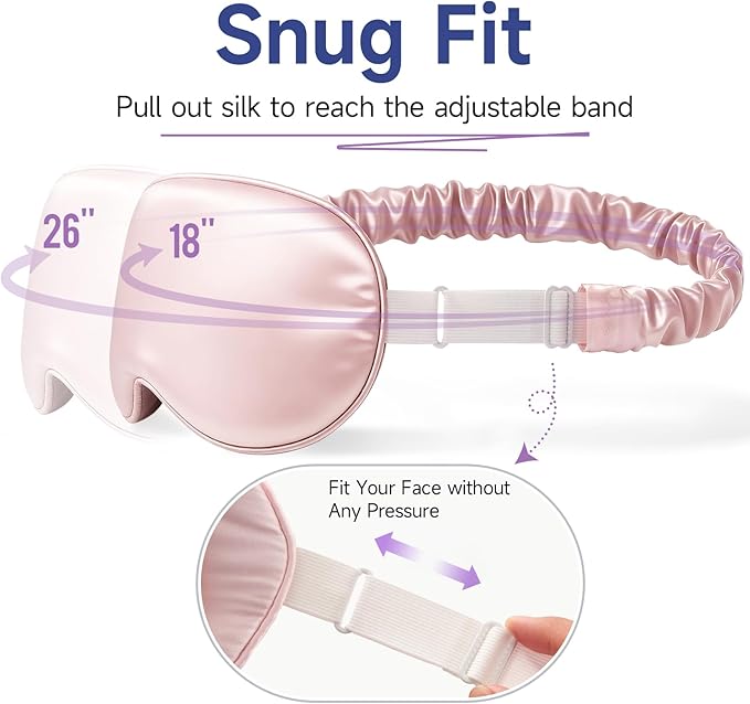 Umisleep Sleep Mask for 100% Pure Mulberry Silk, 22 Momme 6A Soft Eye Masks for Sleep, Adjustable Sleep Masks for Women Men, Light Blocking Sleeping Mask, Silk Eye Mask for Sleeping, Blindfold, Pink