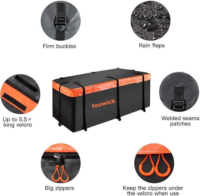 fouwick lugglage Basket 60x24x13 inches, Folds Flat, 600 Lbs Heavy Duty Hitch Cargo Basket with Waterproof Bag, Black，Luggage Storage (60X24X13 inch with Bag)