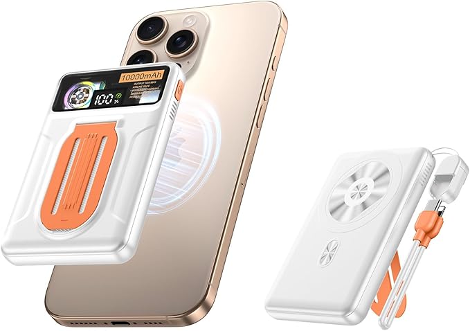 Magnetic Power Bank 10000mAh,Foldable Wireless Portable Charger with Fan Active Cooling System,Fast Charging Battery Pack,Compatible with iPhone 16/15/14/13/12 Pro/Pro Max/Plus/Mini